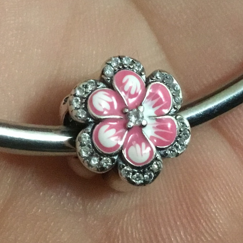 S925 Pink Flower Bead Charm Pandora Style